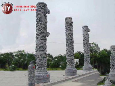 　石龙柱加工 寺庙文化柱设计 青石滚龙柱